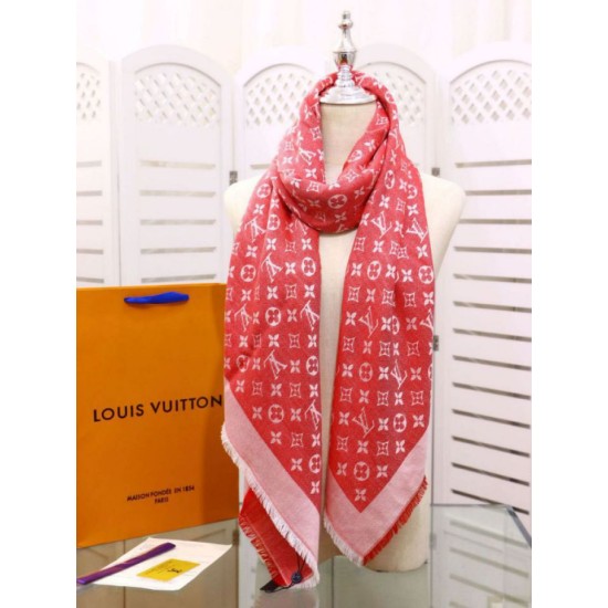 Replica Louis Vuitton Denim Monogram Shawl 140 Red
