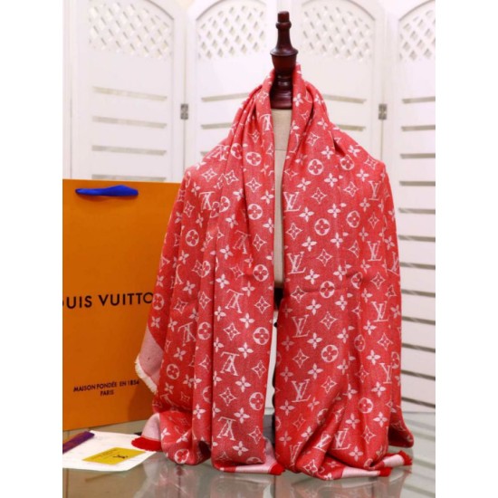 Replica Louis Vuitton Denim Monogram Shawl 140 Red