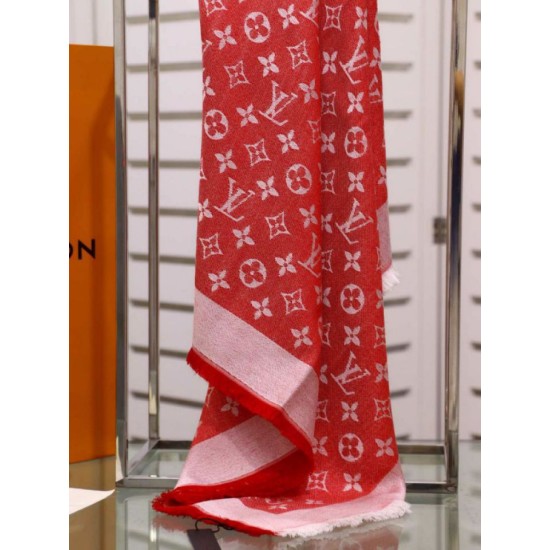 Replica Louis Vuitton Denim Monogram Shawl 140 Red