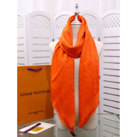 Fake Louis Vuitton Denim Monogram Shawl 140 Orange Replica