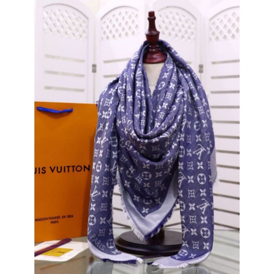 Fake Louis Vuitton Denim Monogram Shawl 140 M71382 Light Blue Replica