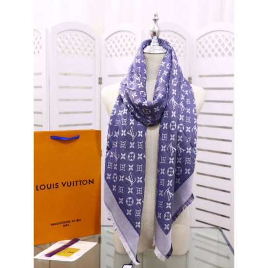 Fake Louis Vuitton Denim Monogram Shawl 140 M71382 Light Blue Replica