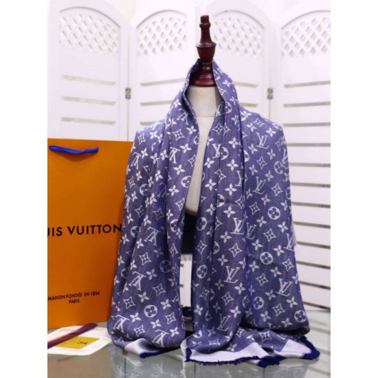 Fake Louis Vuitton Denim Monogram Shawl 140 M71382 Light Blue Replica