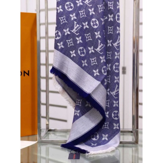 Fake Louis Vuitton Denim Monogram Shawl 140 M71382 Light Blue Replica