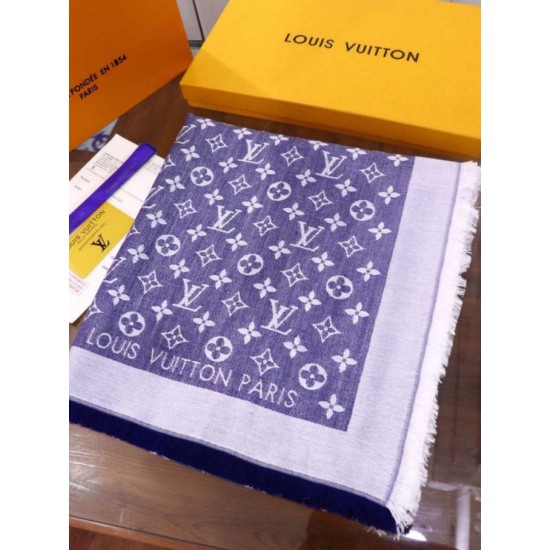 Fake Louis Vuitton Denim Monogram Shawl 140 M71382 Light Blue Replica
