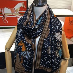 Replica Hermes Pop horse Cashmere Shawl 110 x 200 Black