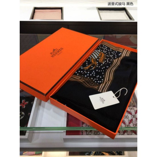 Replica Hermes Pop horse Cashmere Shawl 110 x 200 Black