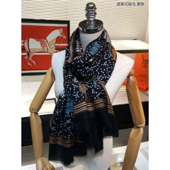 Replica Hermes Pop horse Cashmere Shawl 110 x 200 Black