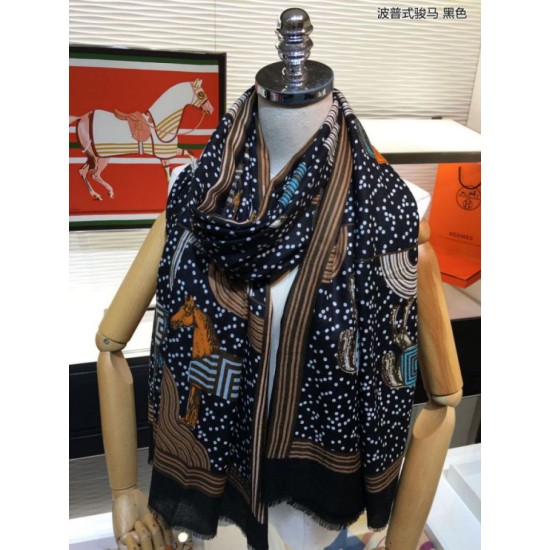 Replica Hermes Pop horse Cashmere Shawl 110 x 200 Black