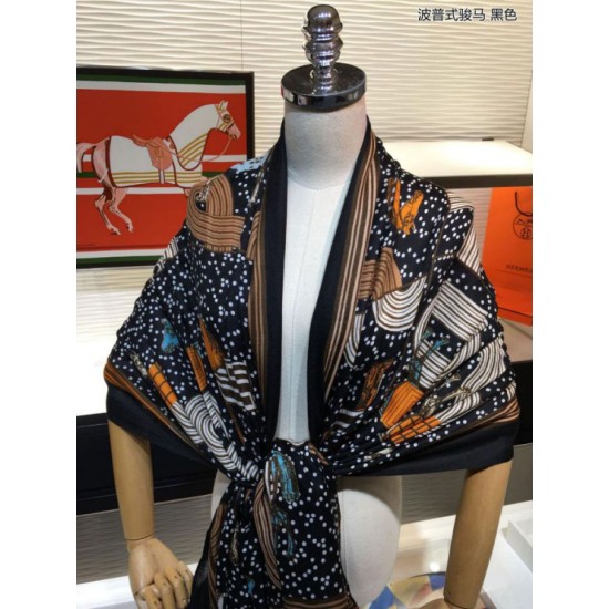 Replica Hermes Pop horse Cashmere Shawl 110 x 200 Black