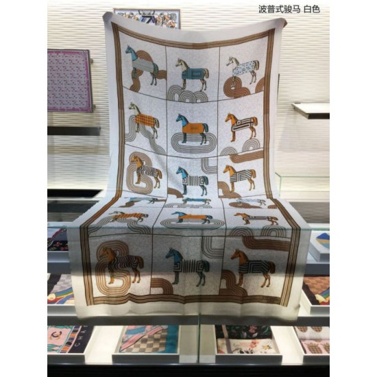 Replica Hermes Pop horse Cashmere Shawl 110 x 200 White