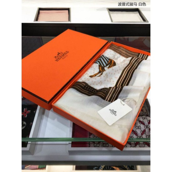 Replica Hermes Pop horse Cashmere Shawl 110 x 200 White