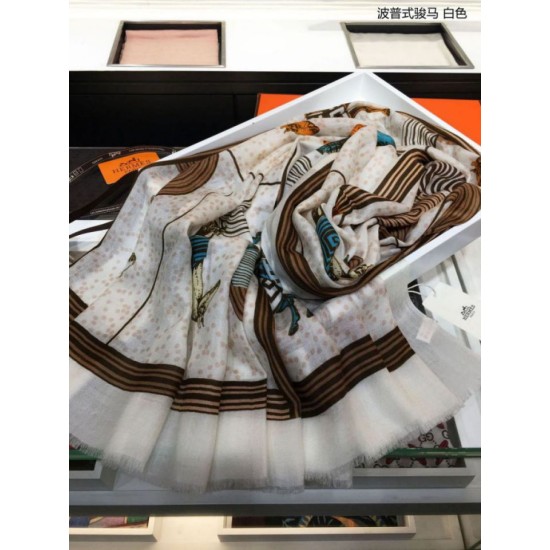 Replica Hermes Pop horse Cashmere Shawl 110 x 200 White