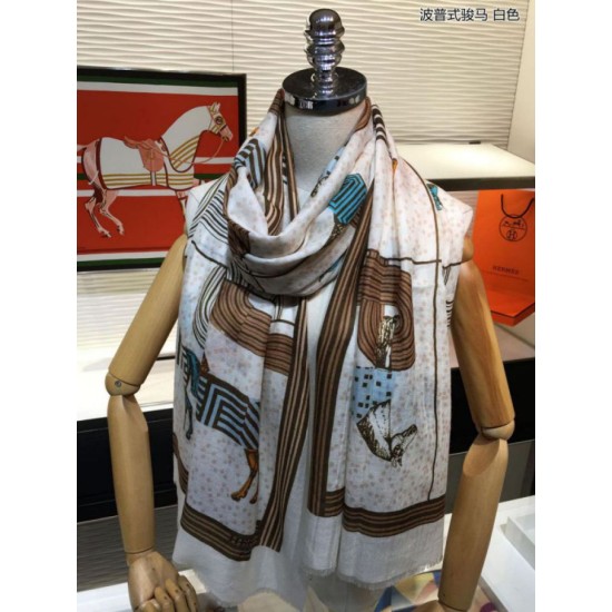 Replica Hermes Pop horse Cashmere Shawl 110 x 200 White