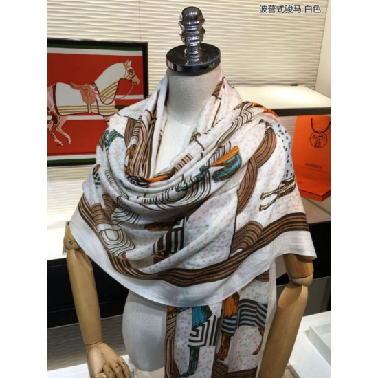 Replica Hermes Pop horse Cashmere Shawl 110 x 200 White