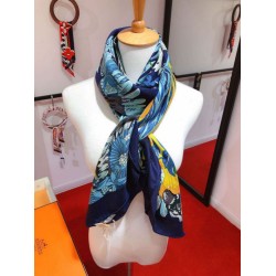 Fake Hermes Landscape Cashmere Silk Shawl 140 Blue Replica