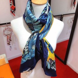 Fake Hermes Landscape Cashmere Silk Shawl 140 Blue Replica