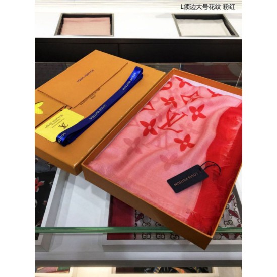 Replica Louis Vuitton Edge Pattern Monogram Cashmere Schawl Pink