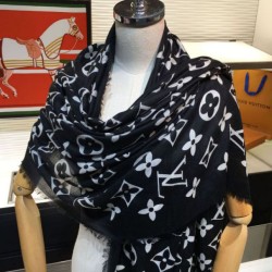Replica Louis Vuitton Edge Pattern Monogram Cashmere Schawl Black