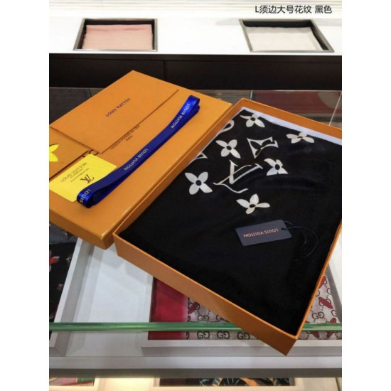 Replica Louis Vuitton Edge Pattern Monogram Cashmere Schawl Black
