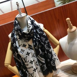 Replica Louis Vuitton Monogram Supreme Cashmere Silk Schawl Black /White