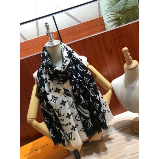 Replica Louis Vuitton Monogram Supreme Cashmere Silk Schawl Black /White