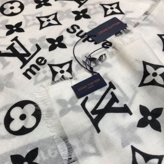 Replica Louis Vuitton Monogram Supreme Cashmere Silk Schawl Black /White