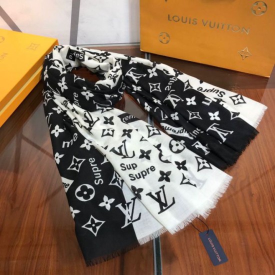 Replica Louis Vuitton Monogram Supreme Cashmere Silk Schawl Black /White