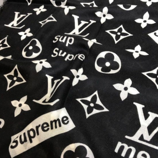 Replica Louis Vuitton Monogram Supreme Cashmere Silk Schawl Black /White