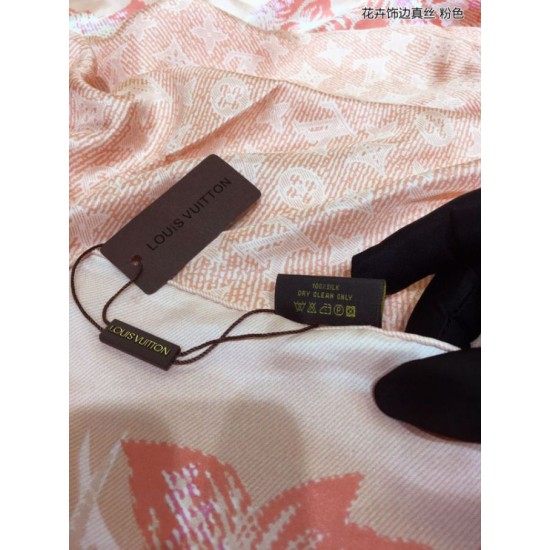 Replica Louis Vuitton Classic Monogram Silk Shawl Pink 140