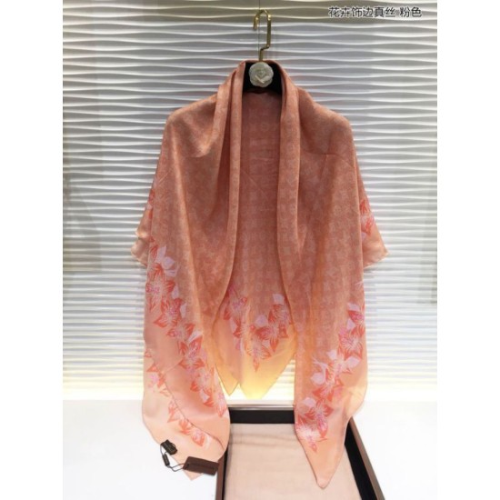 Replica Louis Vuitton Classic Monogram Silk Shawl Pink 140