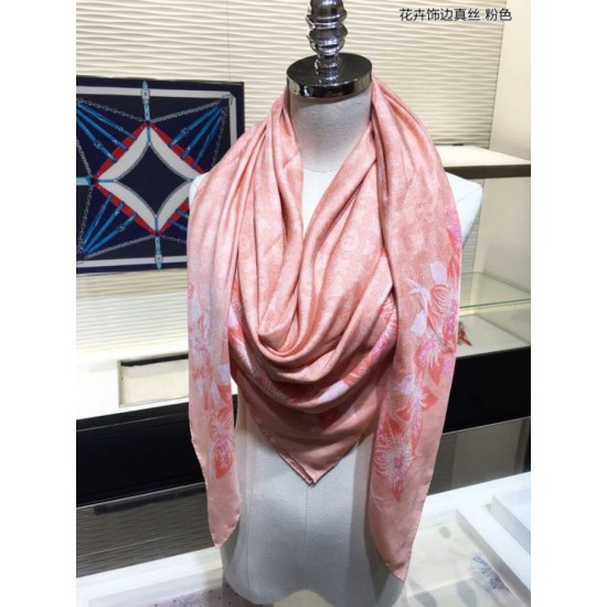 Replica Louis Vuitton Classic Monogram Silk Shawl Pink 140