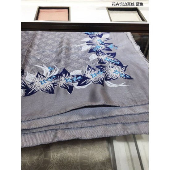 Fake Louis Vuitton Classic Monogram Silk Shawl light Blue 140 Replica