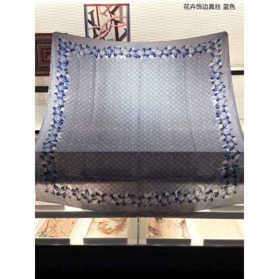 Fake Louis Vuitton Classic Monogram Silk Shawl light Blue 140 Replica