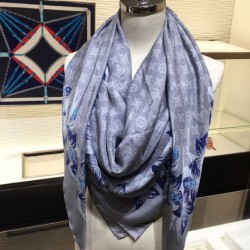 Fake Louis Vuitton Classic Monogram Silk Shawl light Blue 140 Replica