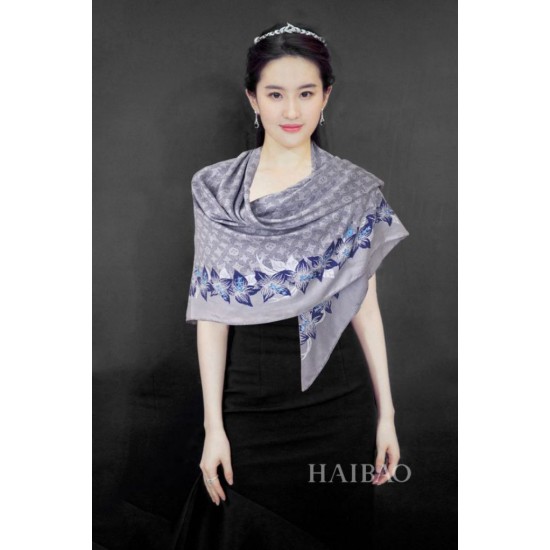 Fake Louis Vuitton Classic Monogram Silk Shawl light Blue 140 Replica