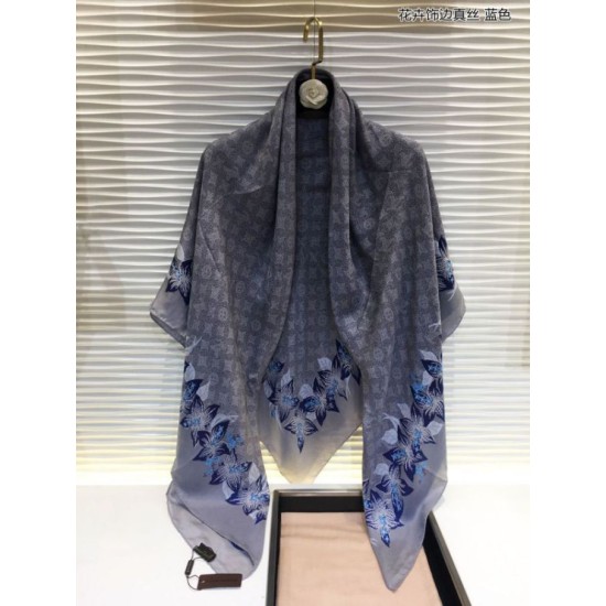 Fake Louis Vuitton Classic Monogram Silk Shawl light Blue 140 Replica
