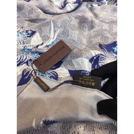 Fake Louis Vuitton Classic Monogram Silk Shawl light Blue 140 Replica