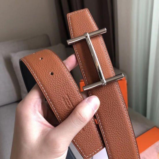 Fake Hermes H d'Ancre Reversible Belt Brown/Noir Leather Replica Replica Hermes H d'Ancre Reversible Belt Brown/Noir Leather