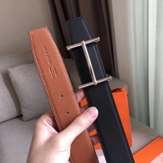 Fake Hermes H d'Ancre Reversible Belt Brown/Noir Leather Replica Replica Hermes H d'Ancre Reversible Belt Brown/Noir Leather