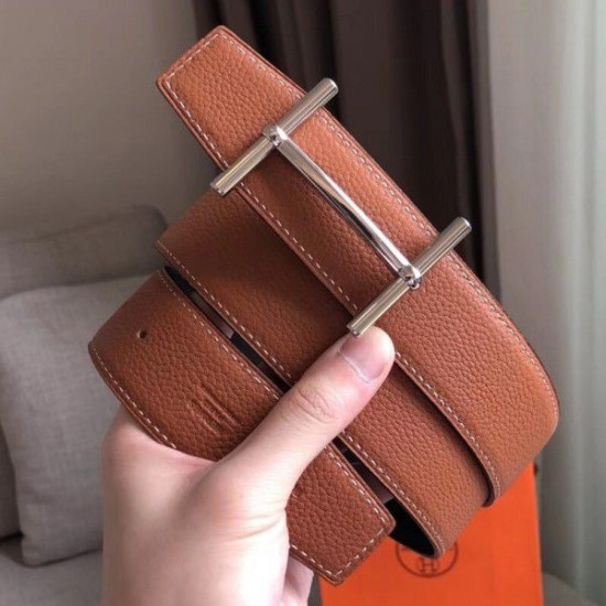 Fake Hermes H d'Ancre Reversible Belt Brown/Noir Leather Replica Replica Hermes H d'Ancre Reversible Belt Brown/Noir Leather
