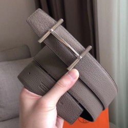 Replica Hermes H d'Ancre Reversible Belt Grey/Noir Leather