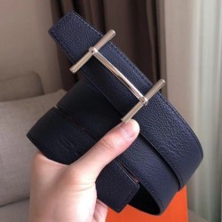 Replica Hermes H d'Ancre Reversible Belt Sapphire/Ardoise Leather