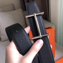 Replica Hermes H d'Ancre Reversible Belt Black/Ardoise Leather