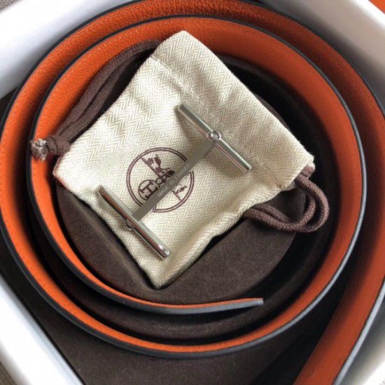 Replica Hermes H d'Ancre Reversible Belt Orange/Noir Leather Fake Hermes H d'Ancre Reversible Belt Orange/Noir Leather Replica