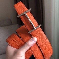 Fake Hermes H d'Ancre Reversible Belt Orange/Noir Leather Replica