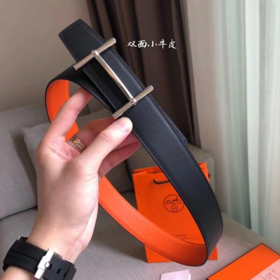 Replica Hermes H d'Ancre Reversible Belt Orange/Noir Leather Fake Hermes H d'Ancre Reversible Belt Orange/Noir Leather Replica