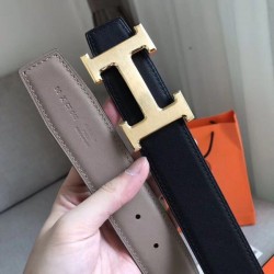 Replica Hermes H Reversible Belt Grey/Black Swift Leather