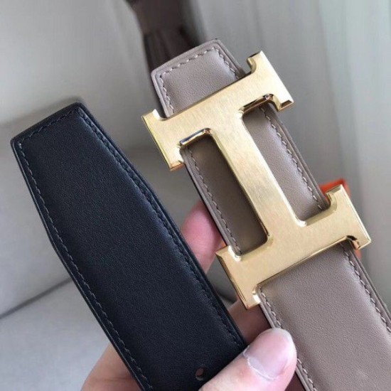 Replica Hermes H Reversible Belt Grey/Black Swift Leather Replica Hermes H Reversible Belt Grey/Black Swift Leather