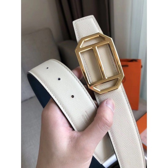 Fake Hermes Pad Reversible Belt Blue/White Epsom Leather Replica Replica Hermes Pad Reversible Belt Blue/White Epsom Leather